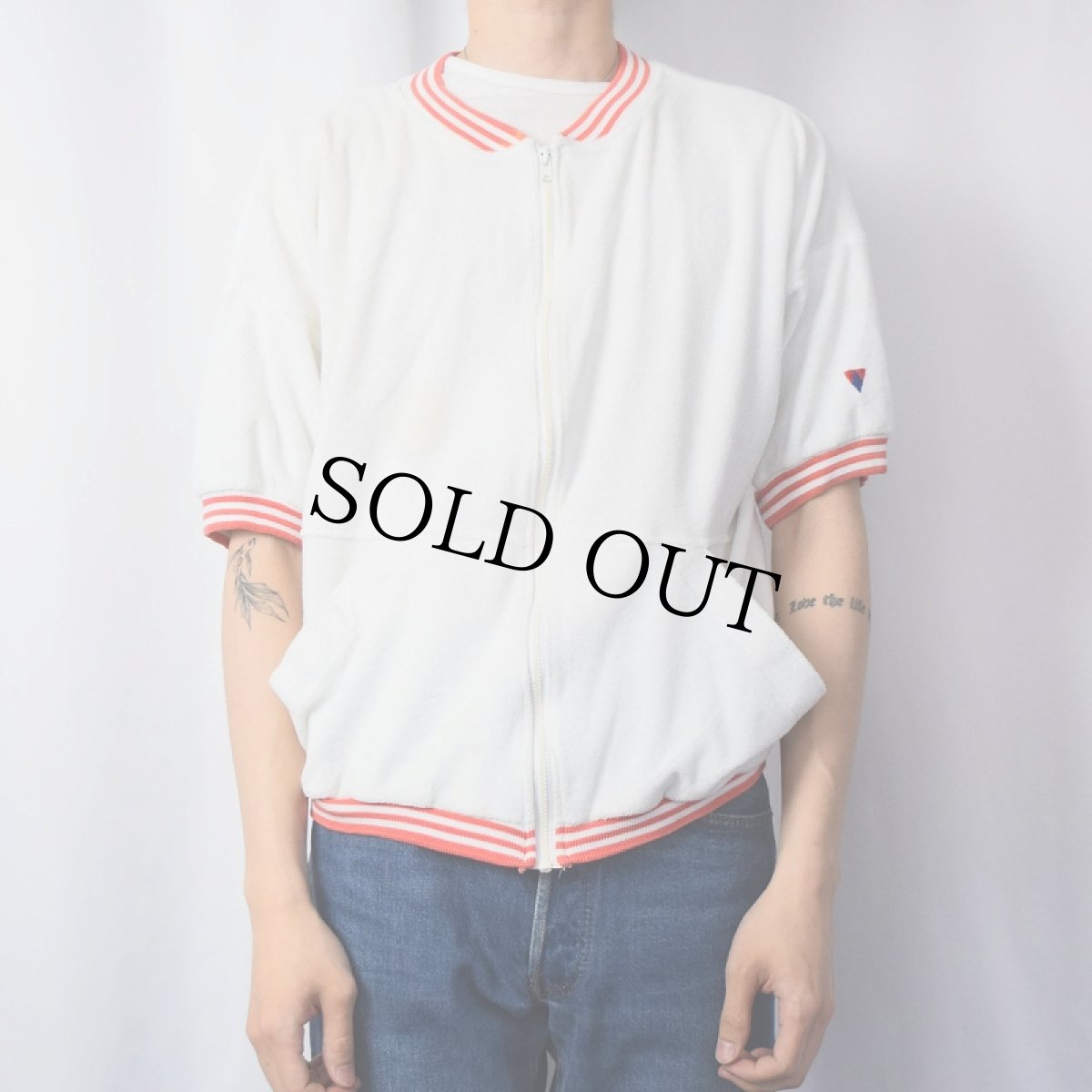 画像2: 80's Jantzen USA製 パイル 半袖ジップジャケット L (2)