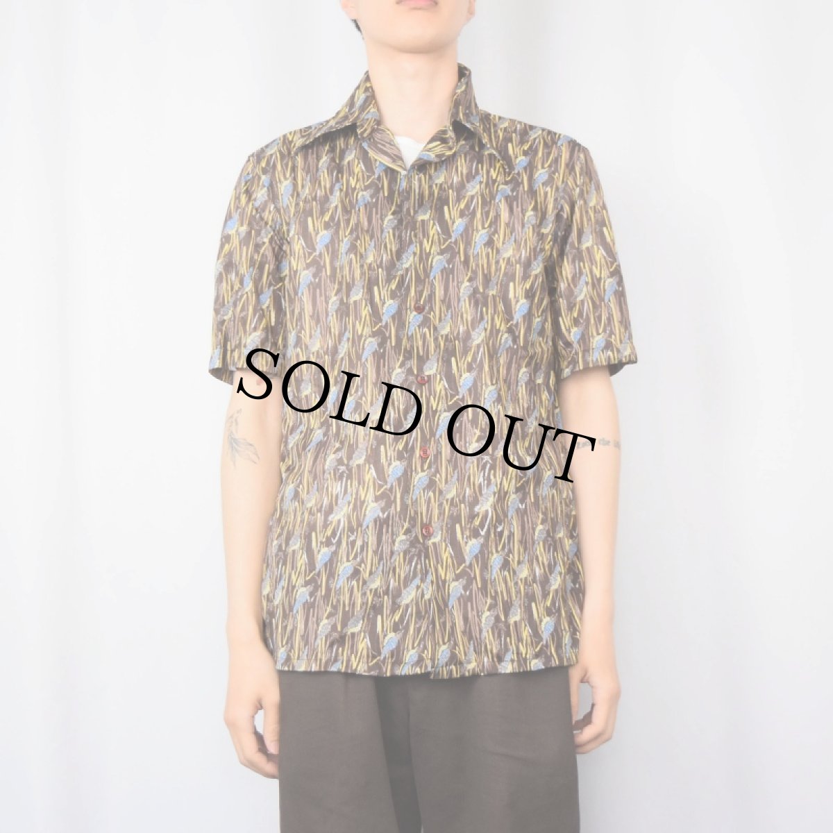 画像2: 70's Mcgregor USA製 鳥柄 シースルーオープンカラーシャツ L (2)