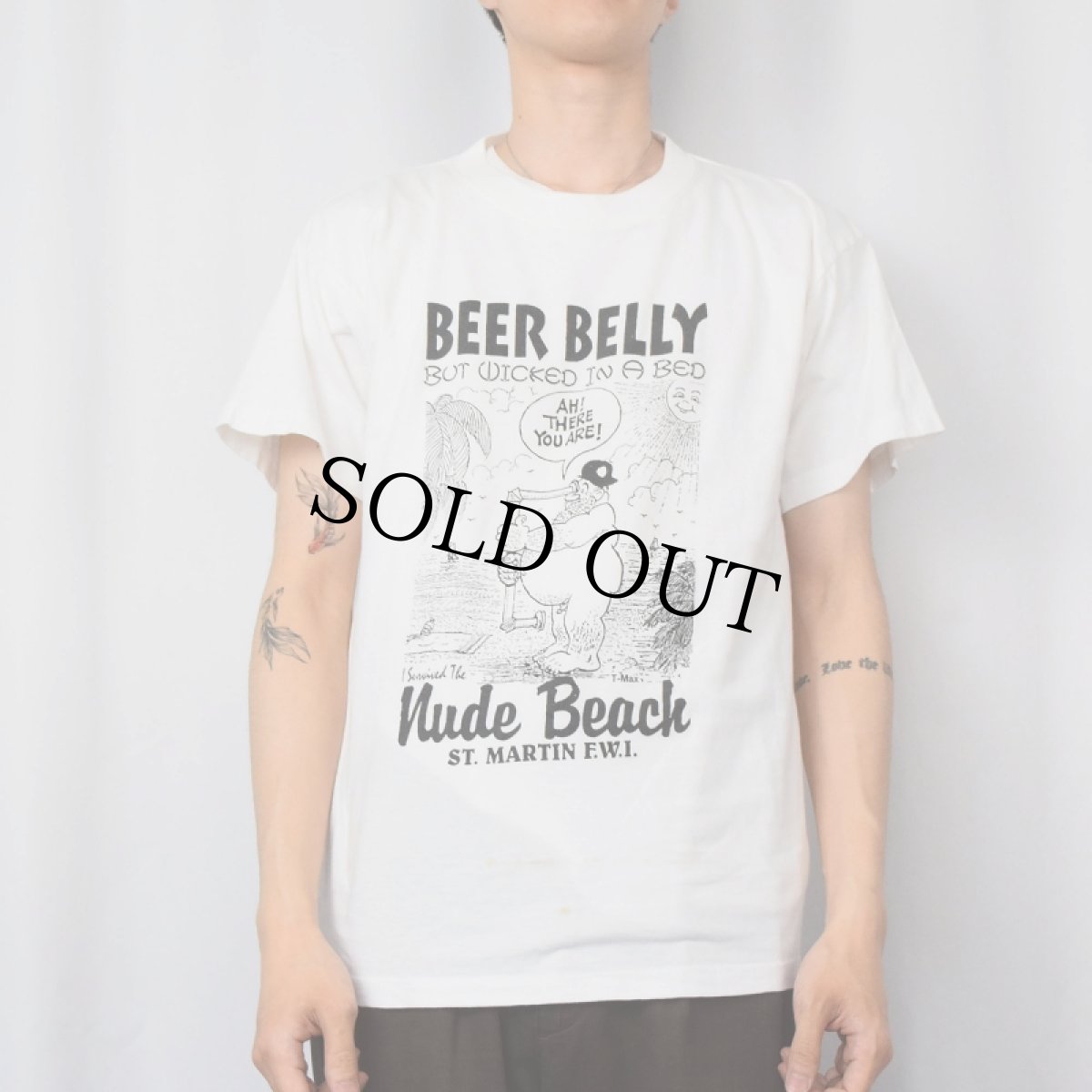 画像2: "BEER BELLY" シュールイラストTシャツ L (2)