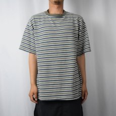 画像2: 90's BALE DYED ORIGINALS USA製 マルチボーダー柄 鹿の子Tシャツ L (2)