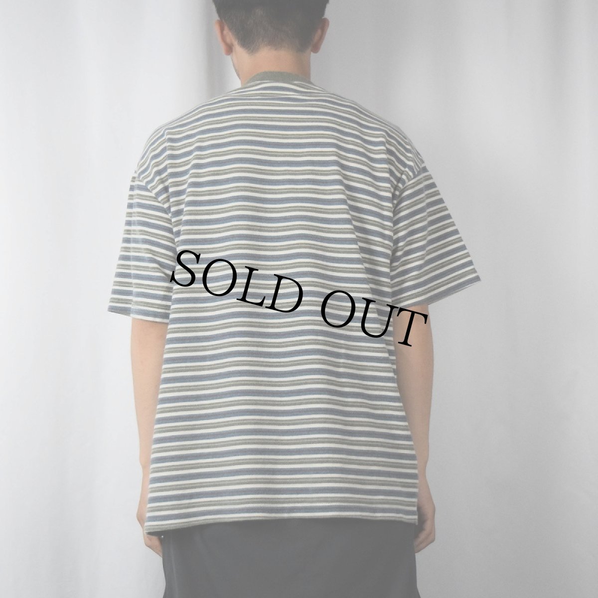 画像3: 90's BALE DYED ORIGINALS USA製 マルチボーダー柄 鹿の子Tシャツ L (3)