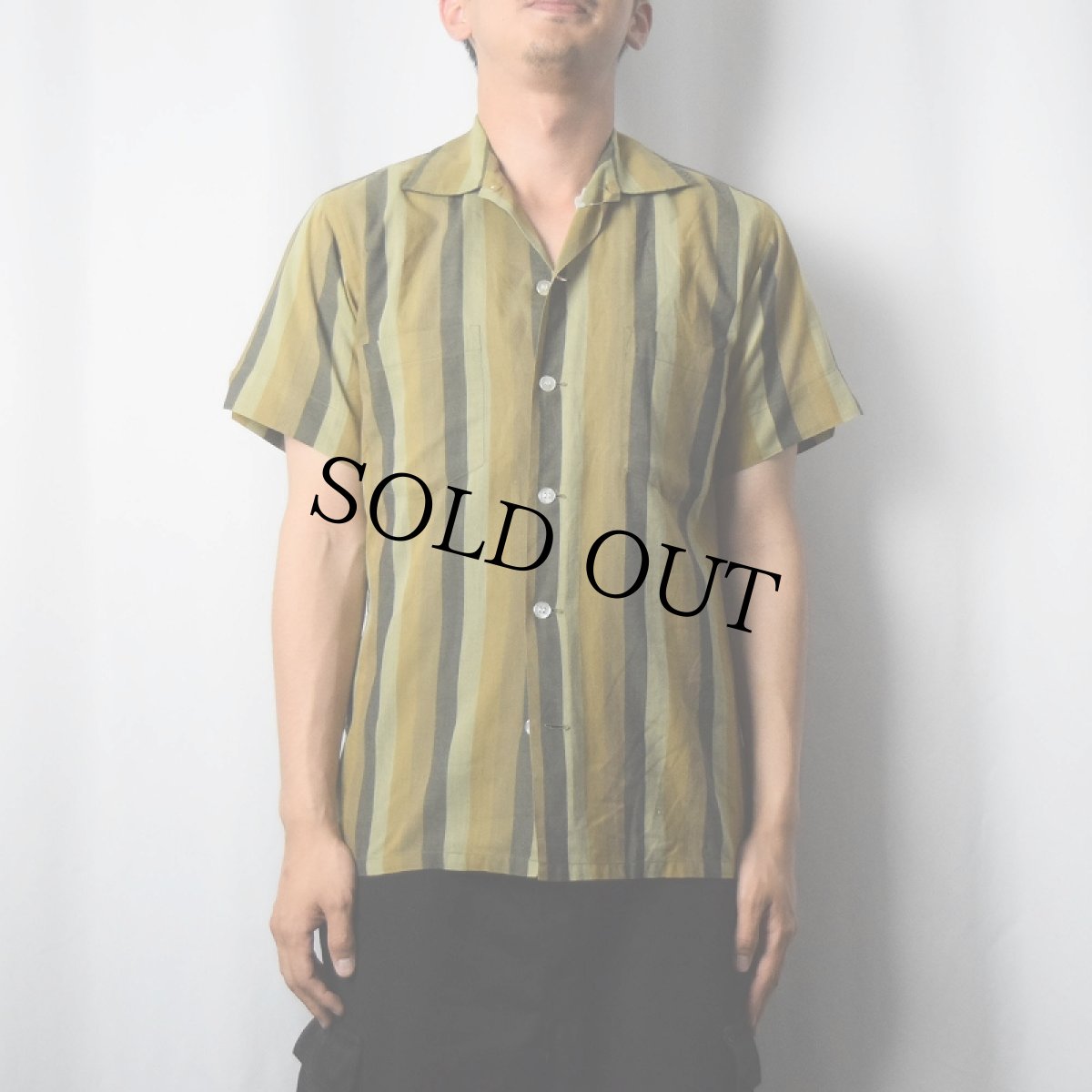 画像2: 60〜70's Manhattan DOCOMA マルチストライプ柄 コットンオープンカラーシャツ S (2)