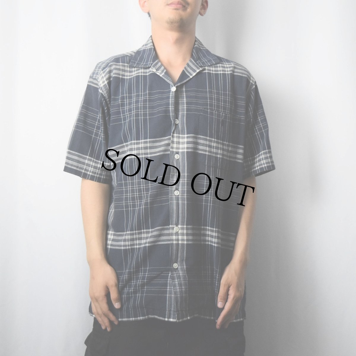 画像3: POLO Ralph Lauren "CALDWELL" チェック柄 ロゴ刺繍 コットンオープンカラーシャツ NAVY M (3)