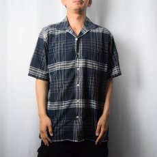 画像3: POLO Ralph Lauren "CALDWELL" チェック柄 ロゴ刺繍 コットンオープンカラーシャツ NAVY M (3)