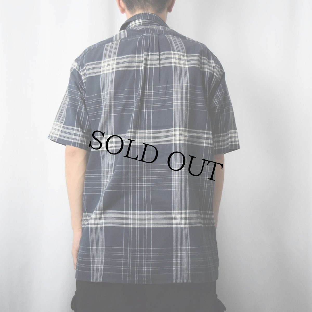 画像4: POLO Ralph Lauren "CALDWELL" チェック柄 ロゴ刺繍 コットンオープンカラーシャツ NAVY M (4)