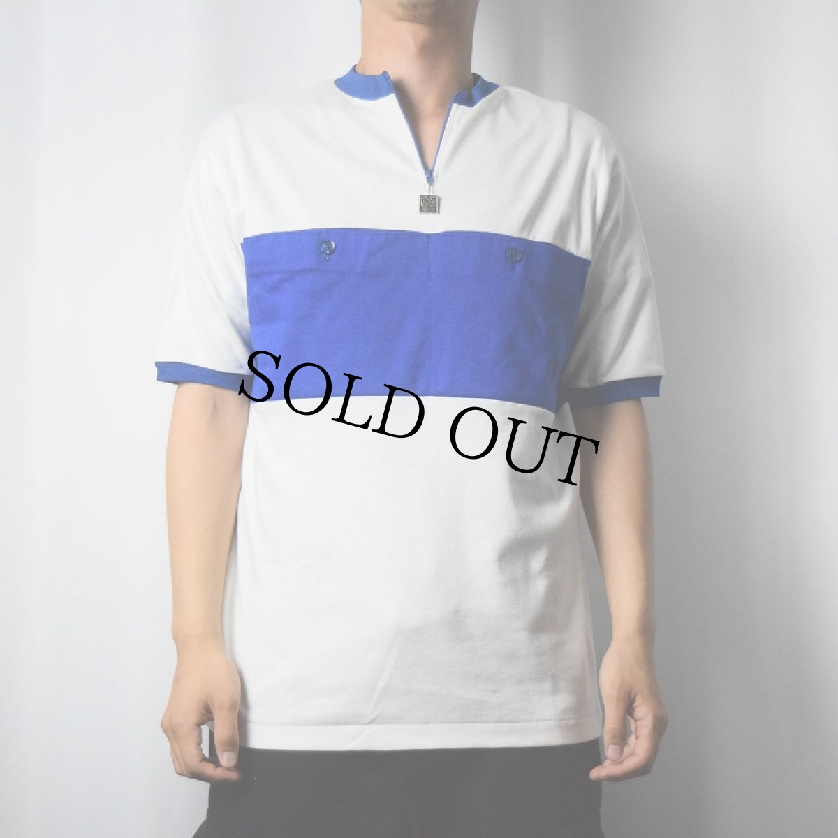 画像4: 70's HANG TEN ロゴ刺繍 切り替えデザイン サイクリングシャツ L (4)