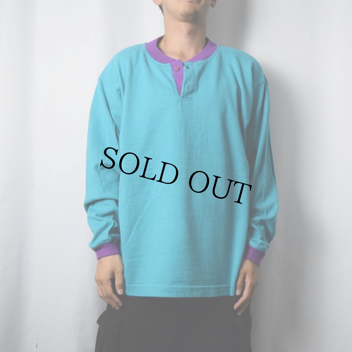 画像3: 90's L.L.Bean USA製 2トーン ヘンリーネックロンT L (3)