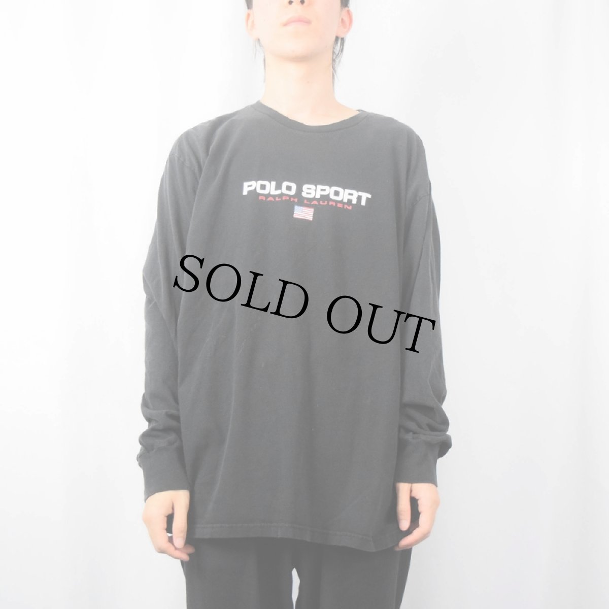 画像2: 90's POLO SPORT Ralph Lauren ロゴプリントロンT BLACK L (2)