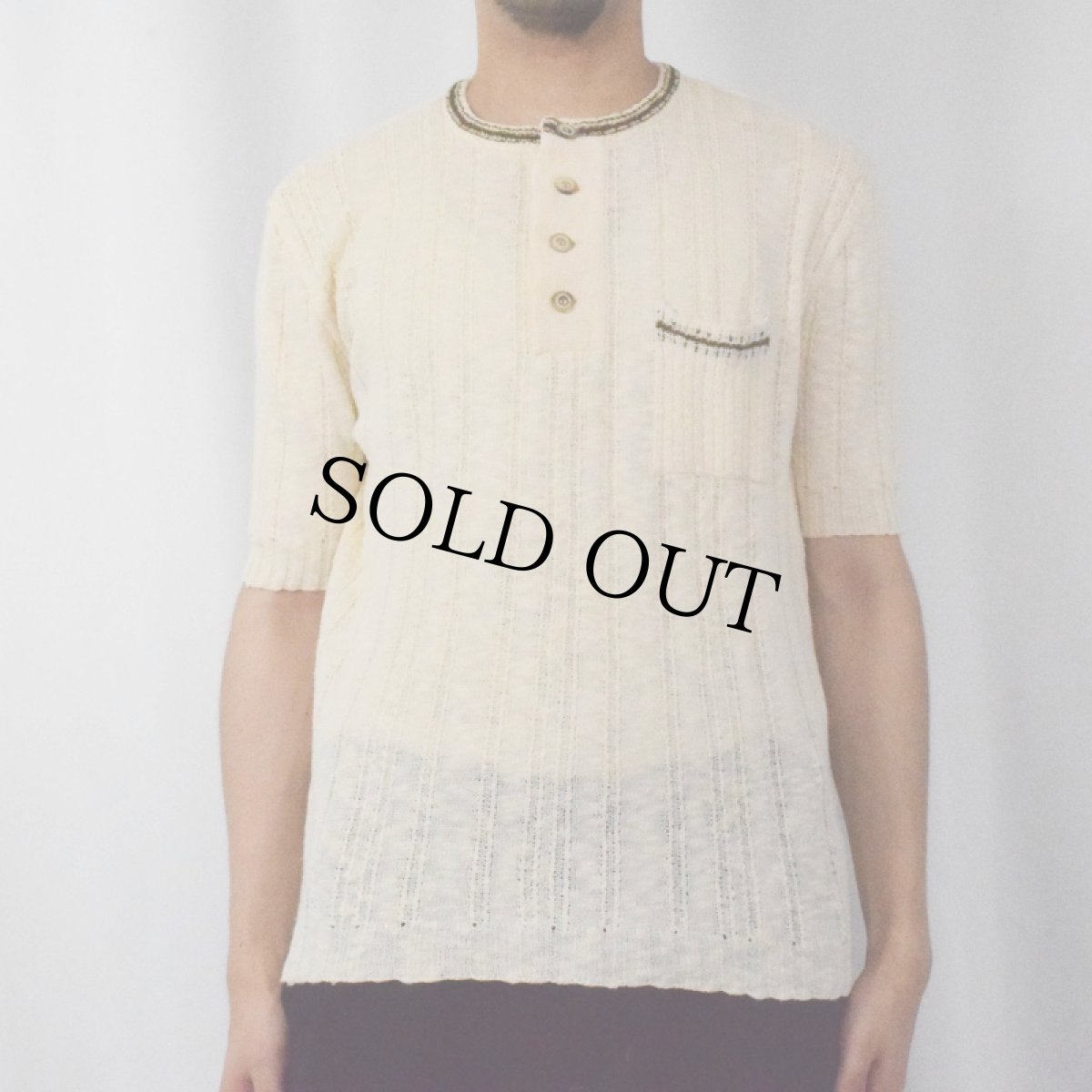 画像2: コットン×リネン ヘンリーネック 半袖サマーニットセーター (2)
