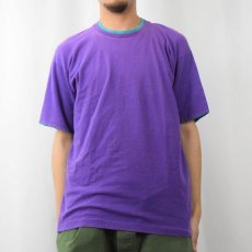 画像2: 90's FRUIT OF THE LOOM USA製 無地 レイヤードデザインTシャツ PURPLE×GREEN L (2)