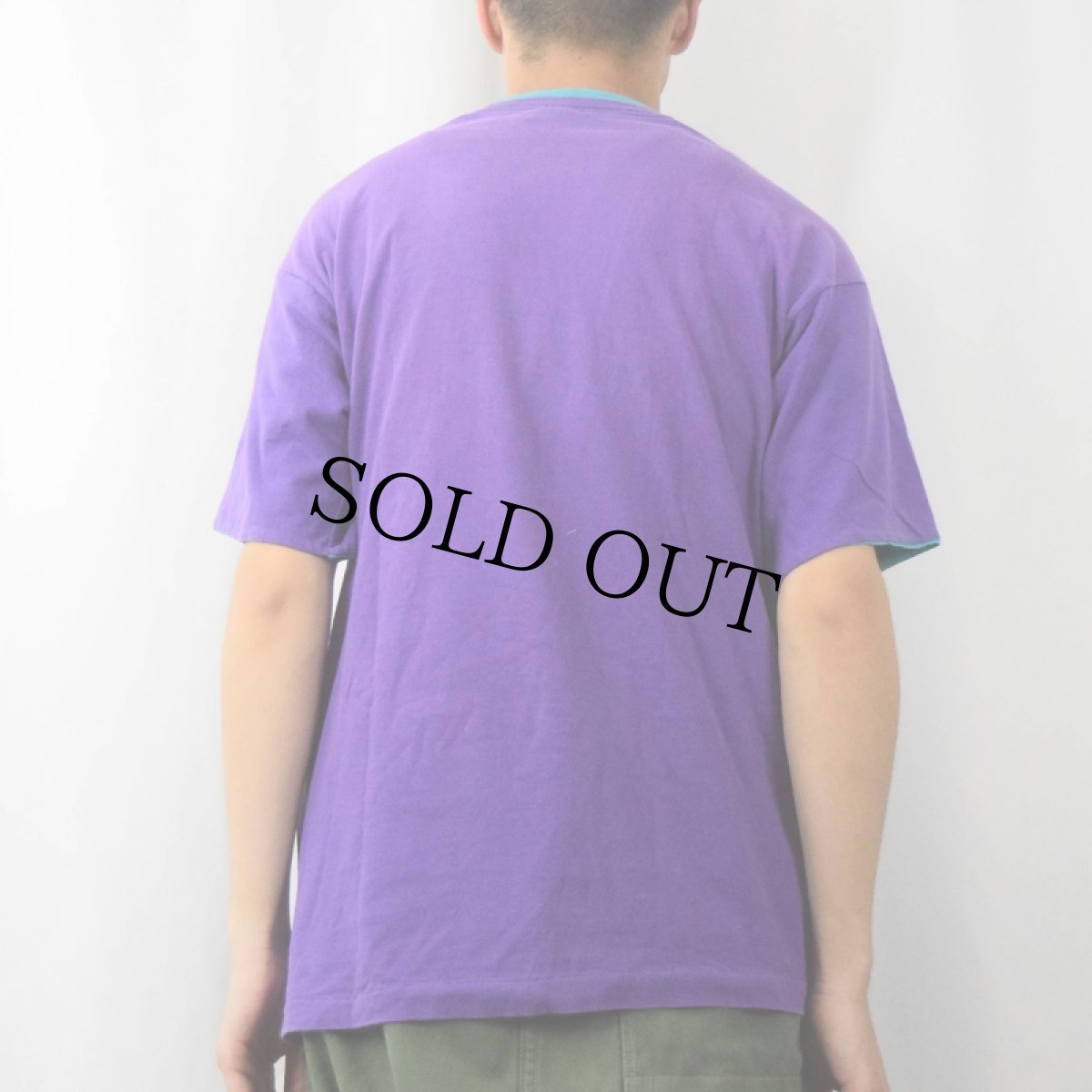 画像3: 90's FRUIT OF THE LOOM USA製 無地 レイヤードデザインTシャツ PURPLE×GREEN L (3)