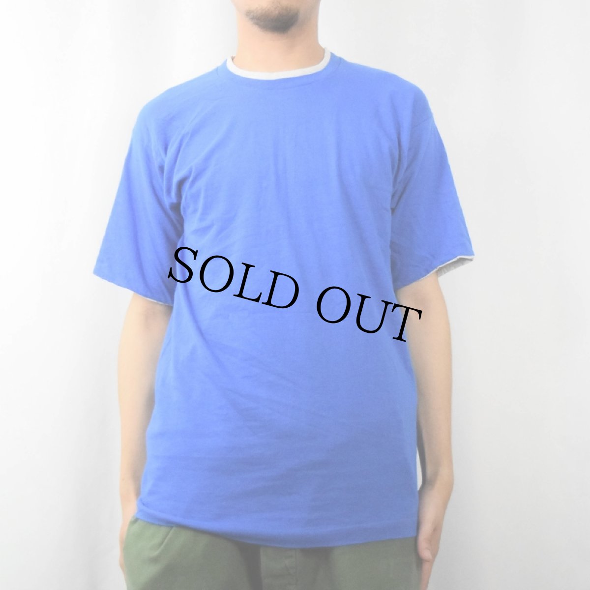 画像2: 90's FRUIT OF THE LOOM USA製 無地 レイヤードデザインTシャツ BLUE×GRAY M (2)