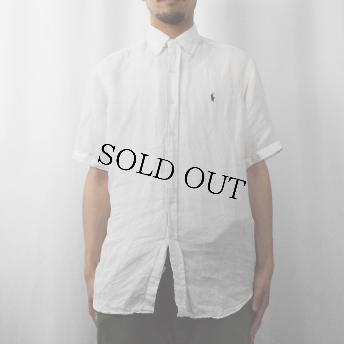 画像2: Ralph Lauren "CLASSIC FIT" ロゴ刺繍 リネンボタンダウンシャツ M (2)