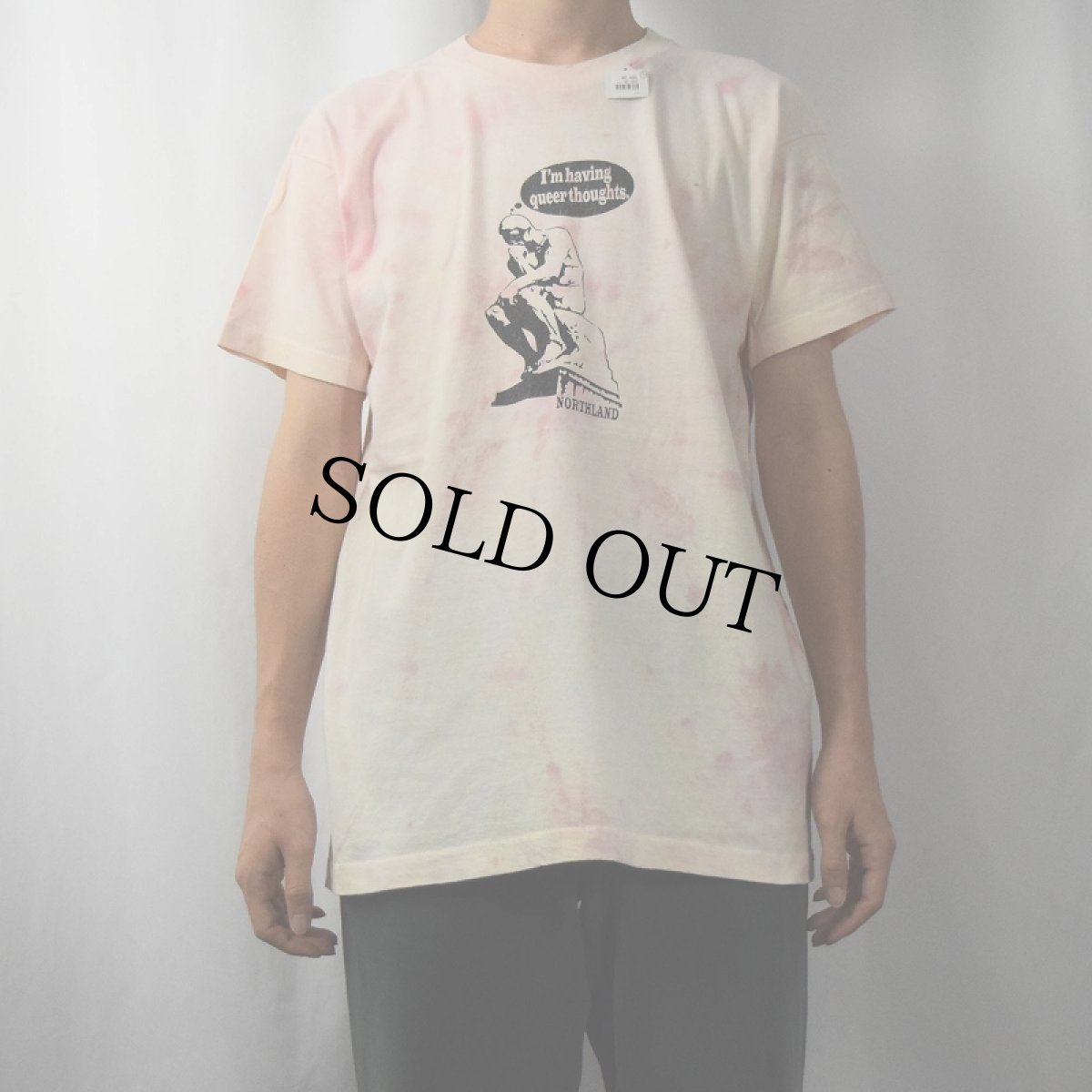 画像2: 90's "I'm havig queer thoughts." 考える人 イラストプリント タイダイTシャツ XL (2)