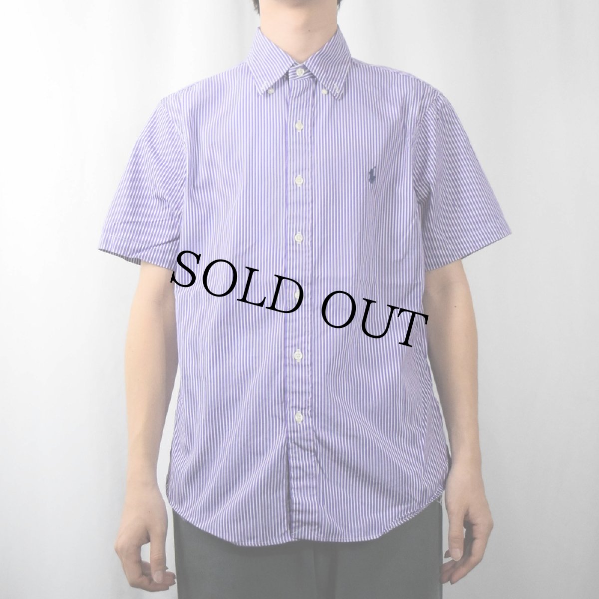 画像2: Ralph Lauren "CLASSIC FIT" ストライプ柄 ロゴ刺繍 コットンボタンダウンシャツ M (2)