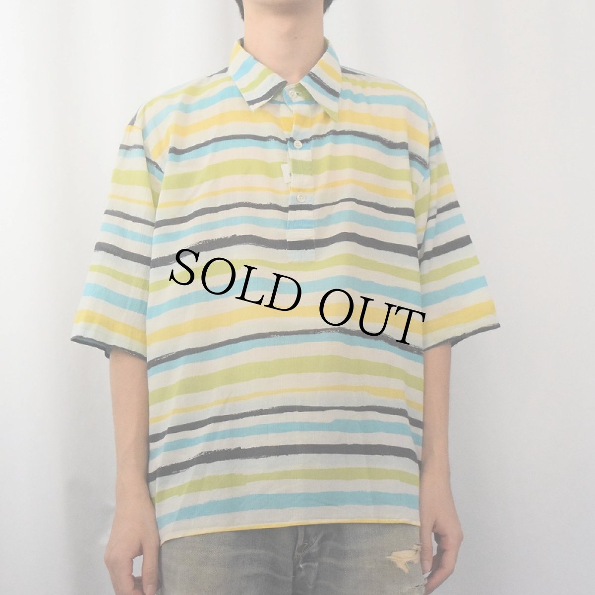 画像3: 80's agnes b. homme PARIS FRANCE製 マルチボーダー柄 プルオーバーシャツ SIZE44 (3)