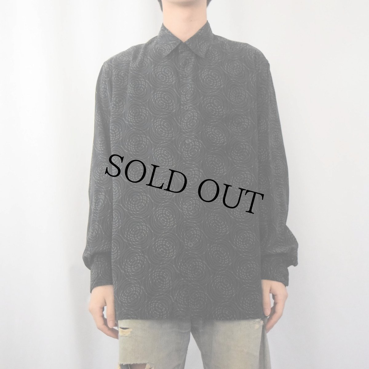 画像2: 90's PERRY ELLIS 総柄 シルクシャツ L (2)