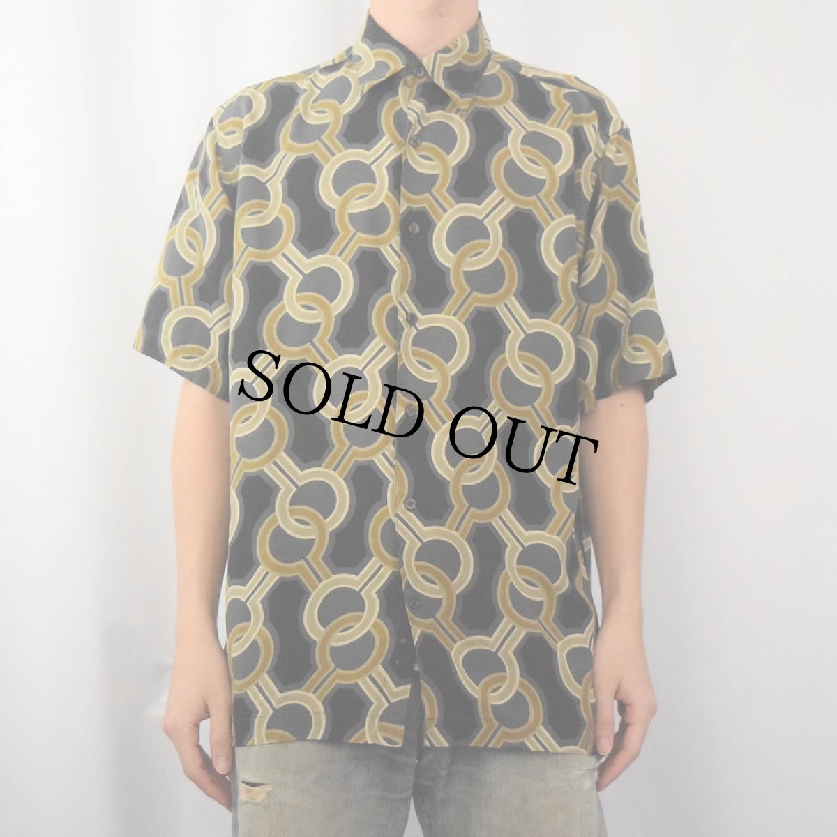 画像2: 90's PERRY ELLIS 総柄 シルクシャツ M (2)