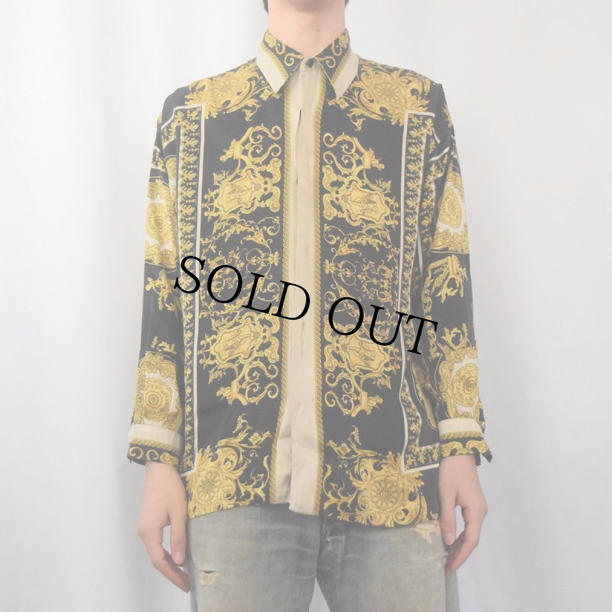 画像3: 90's〜 NOVIN スカーフ柄 シルクシャツ S (3)