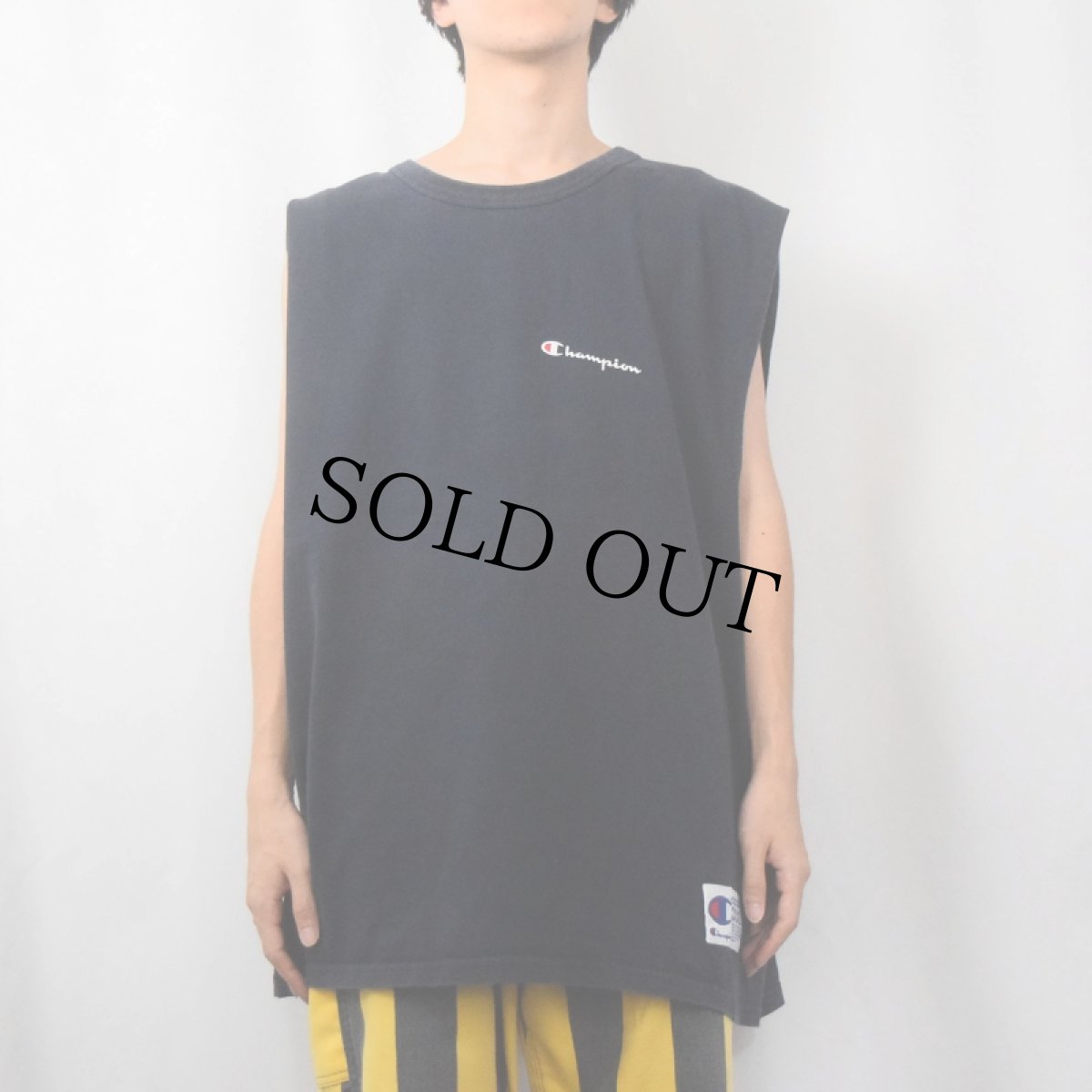 画像2: 90's Champion USA製 ロゴプリント 無地タンクトップ NAVY XXX-L (2)