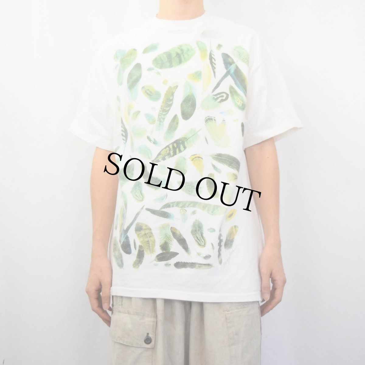 画像2: 90's Maryjo Koch 羽アートプリントTシャツ L (2)