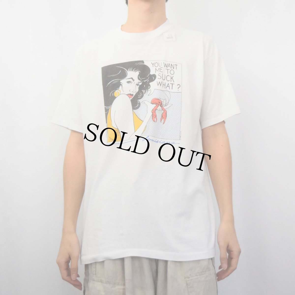 画像2: 80's PHILIP BASCLE USA製 "YOU WANT ME TO SUCK WHAT ?" ポップアートプリントTシャツ L (2)