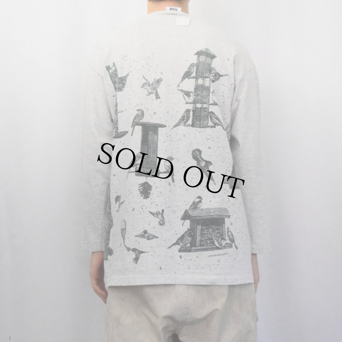 画像3: 90's rel-e-vant products USA製 鳥プリント ヘンリーネックロンT L (3)