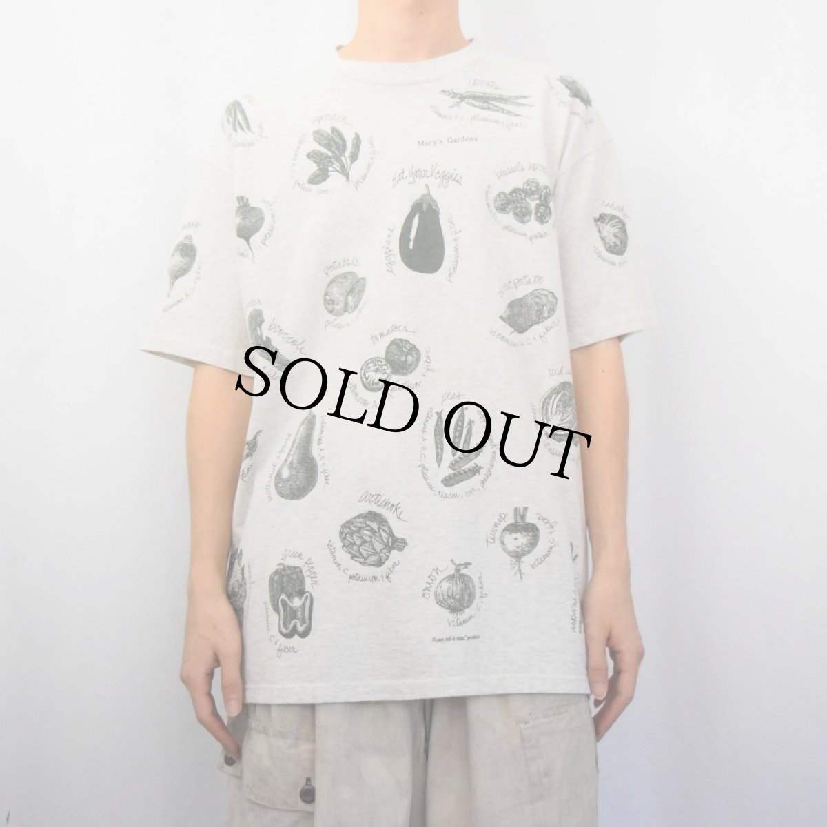 画像2: 90's rel-e-vant products USA製 野菜プリントTシャツ L (2)