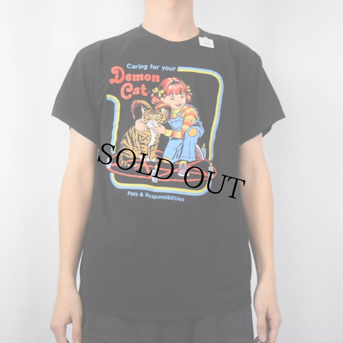 画像2: Steven Rhodes "Demon Cat" イラストプリントTシャツ BLACK M (2)