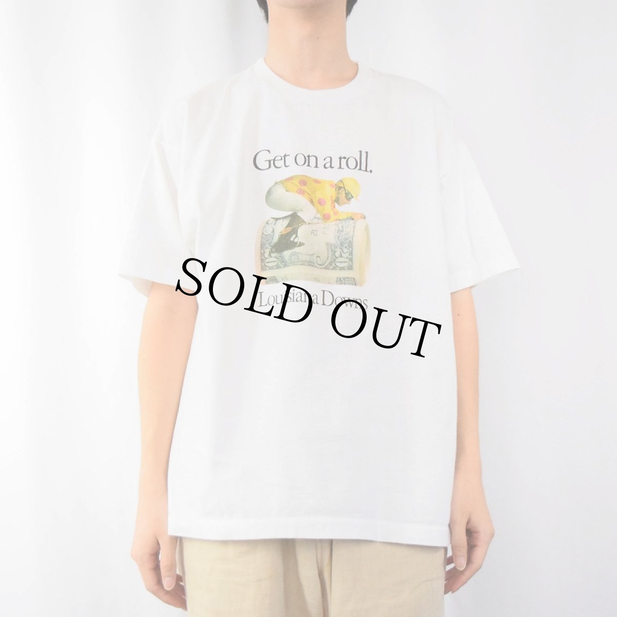 画像2: 90's USA製 "Get in a roll Loisiana Downs" 競馬場 ジョークTシャツ XL (2)