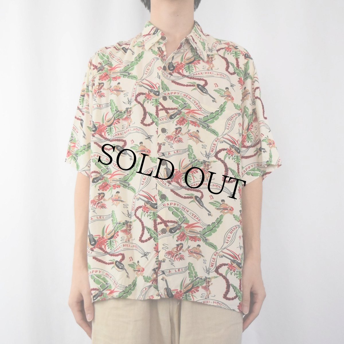 画像2: 〜90's MELE KALIKIMAKA by Reyn Spooner フラガール柄 レーヨンアロハシャツ M (2)