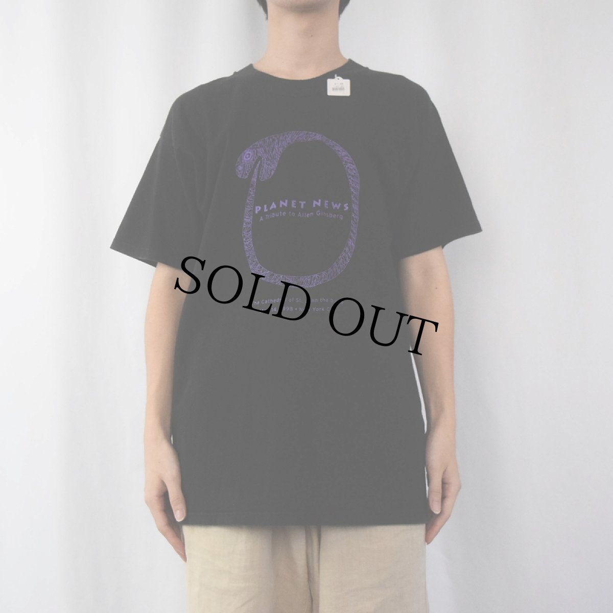 画像2: 90's PLANET NEWS by Allen Ginsberg 詩人追悼プリントTシャツ BLACK L (2)