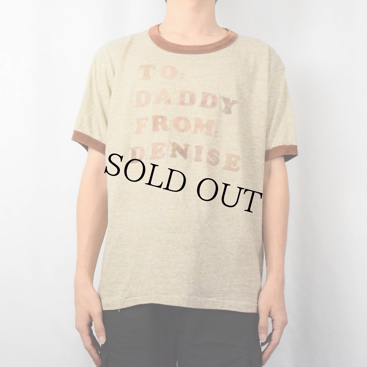 画像2: 70〜80's USA製 "TO: DADDY FROM:DENISE" フロッキープリント リンガーTシャツ XL (2)