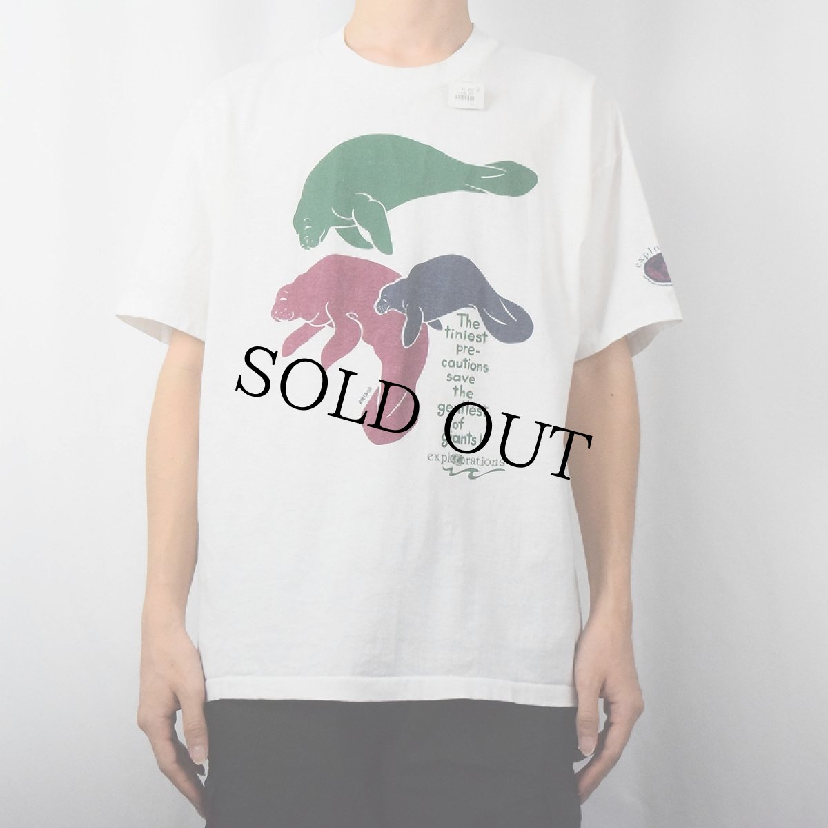 画像2: 90's explorations USA製 マナティイラストプリントTシャツ XL (2)