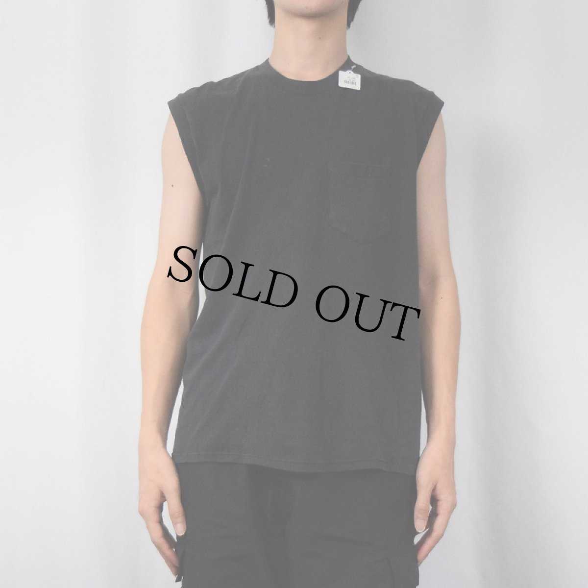 画像2: 80's MUSCLE USA製 無地 ポケットタンクトップ BLACK L (2)