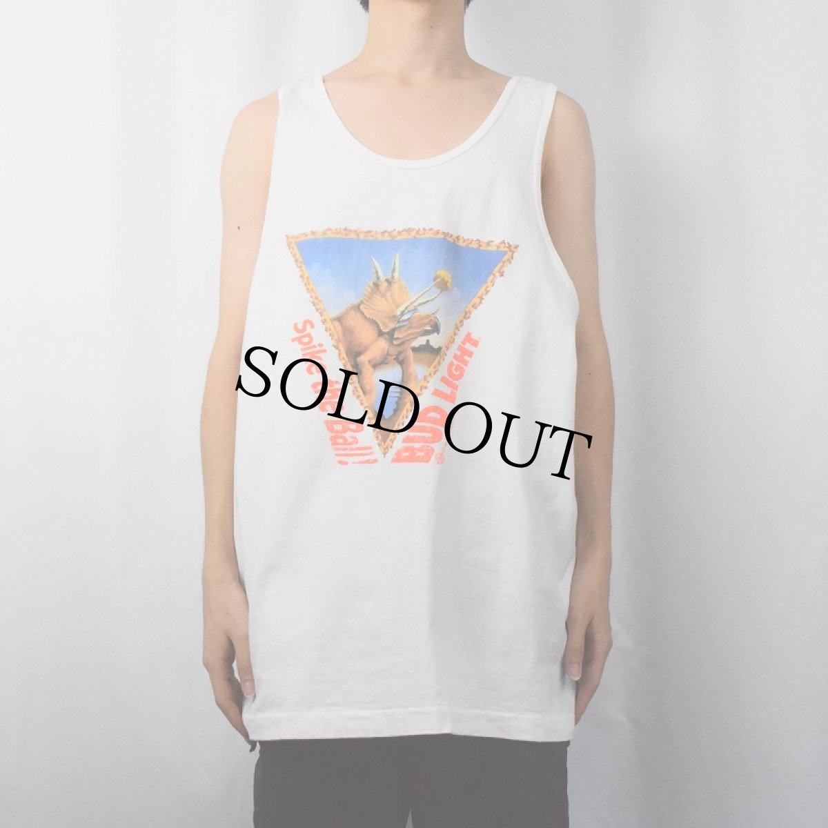 画像2: 90's BUD LIGHT USA製 "Spike the Ball" 恐竜プリントタンクトップ XL (2)