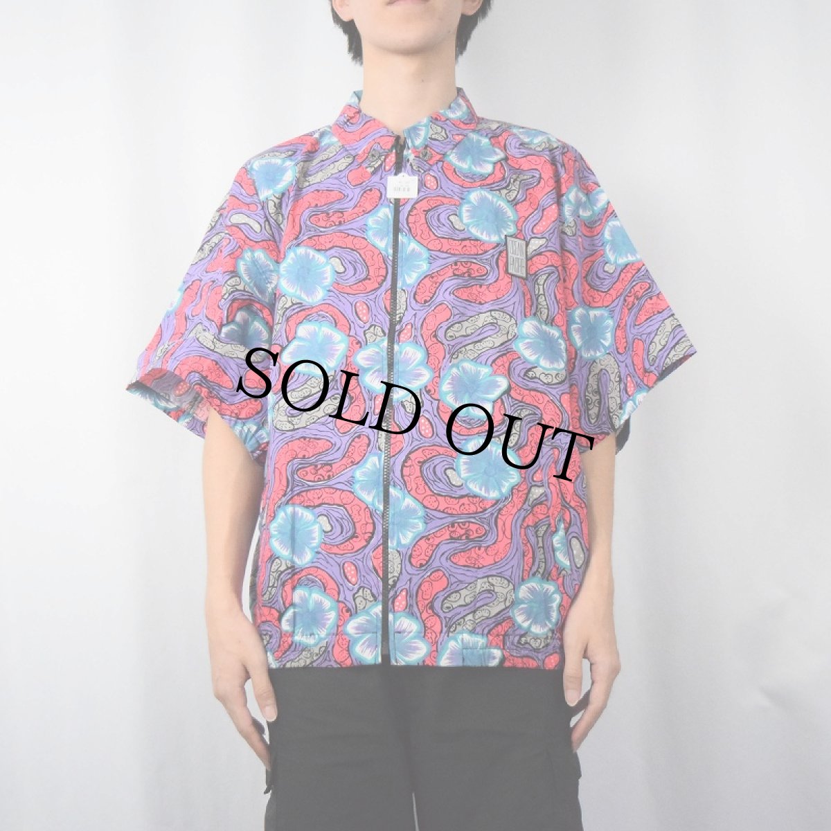 画像3: 90's Ocean Pacific 花柄 ボタンダウンジップシャツ L (3)