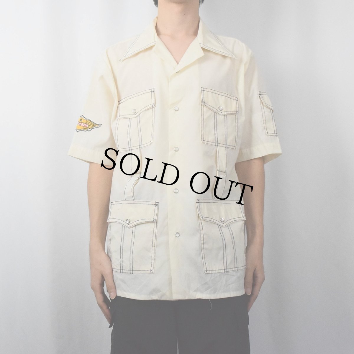 画像2: 70's de GEORGE "YAMAHA" ワッペン付き サファリシャツ SIZE42 (2)