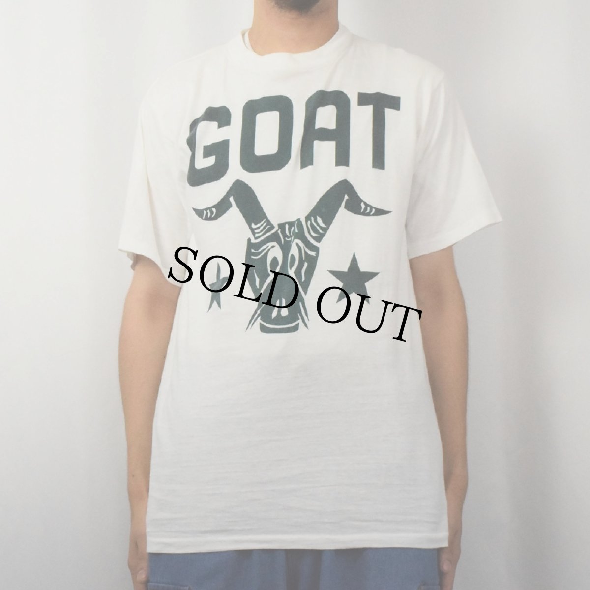 画像2: 80's GOAT 染み込みプリントTシャツ WHITE×GREEN L (2)