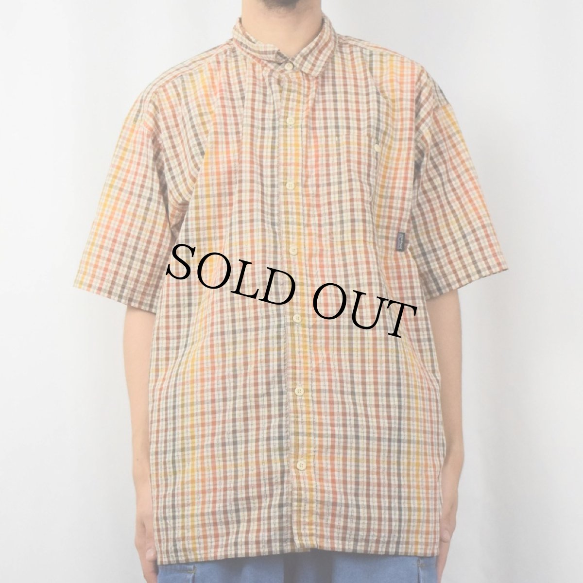 画像2: 2000's Patagonia チェック柄 シアサッカーシャツ XL (2)