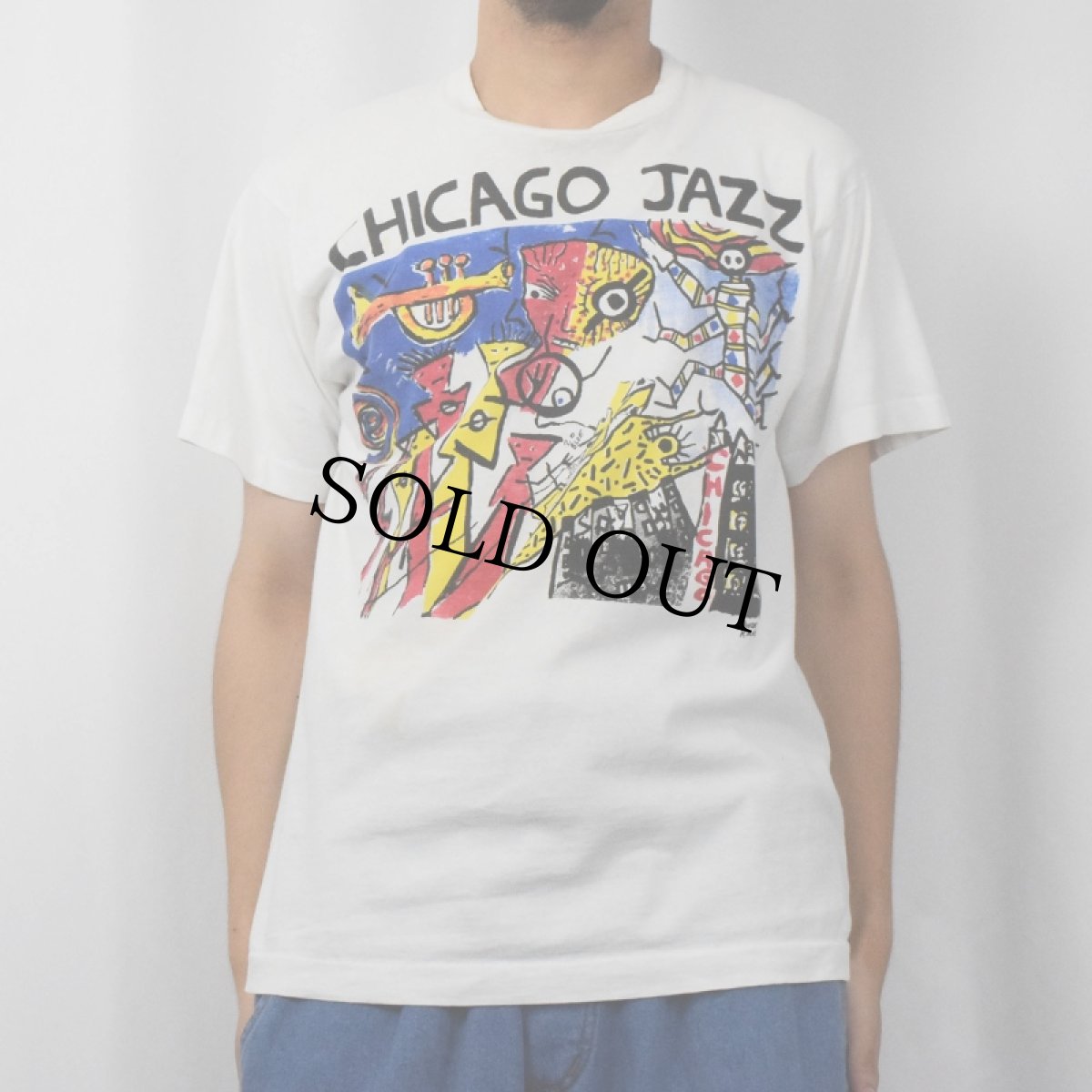 画像2: 90's CHICAGO JAZZ by ANDY KANE USA製 アートプリントTシャツ L (2)