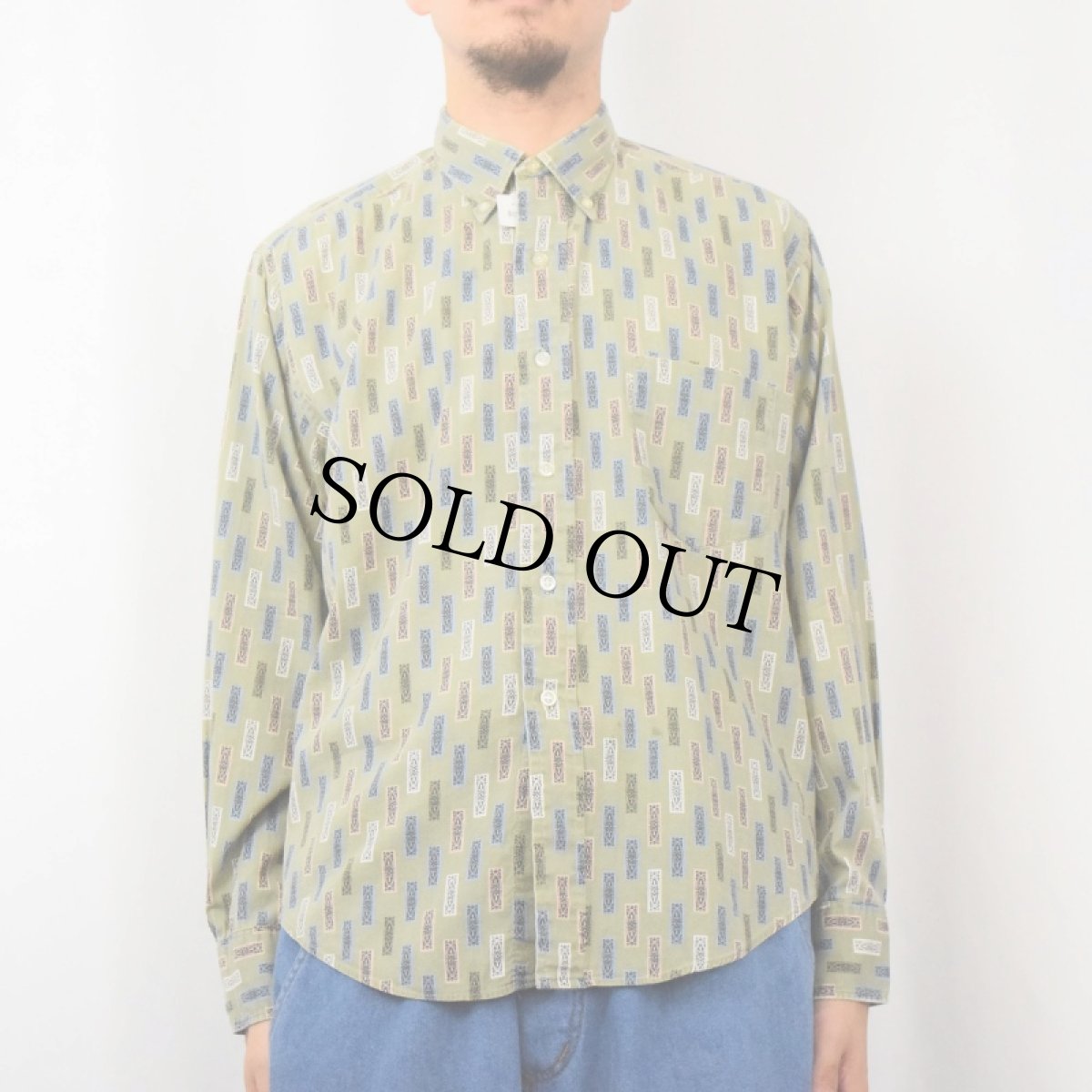 画像2: 50〜60's B.V.D. ALMA MATER 総柄 コットンボタンダウンシャツ L (2)