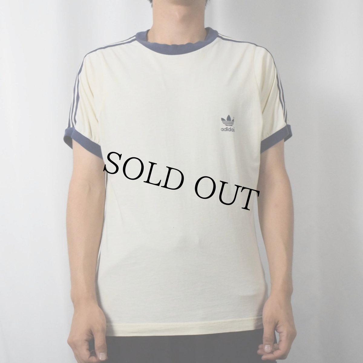 画像2: 80's adidas サイドライン ロゴプリントリンガーTシャツ M (2)