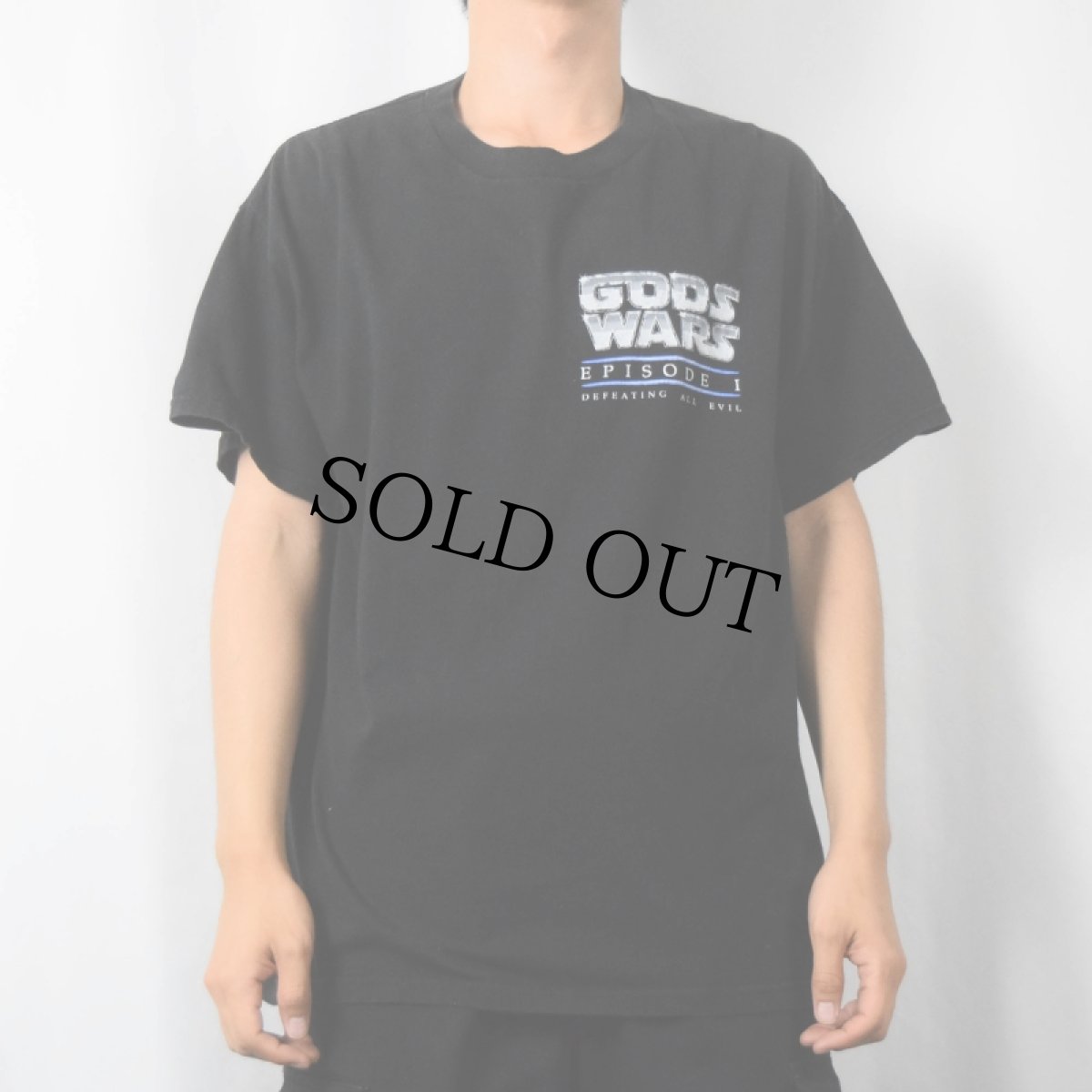 画像3: "GODS WARS" SF映画パロディプリント ジーザスTシャツ BALCK L (3)