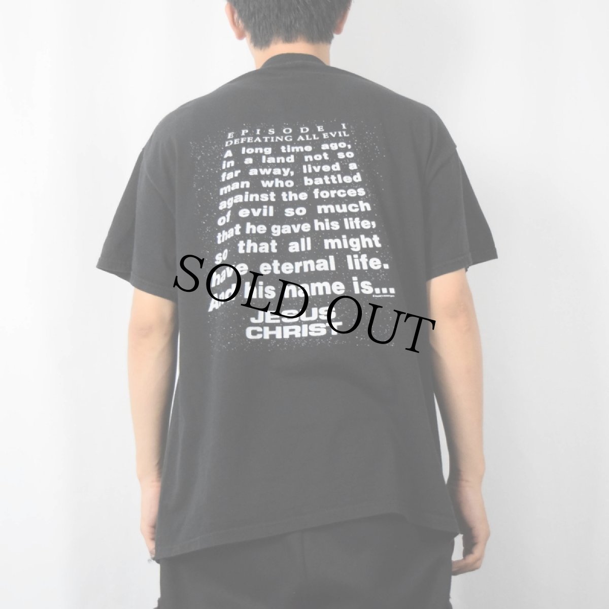 画像4: "GODS WARS" SF映画パロディプリント ジーザスTシャツ BALCK L (4)