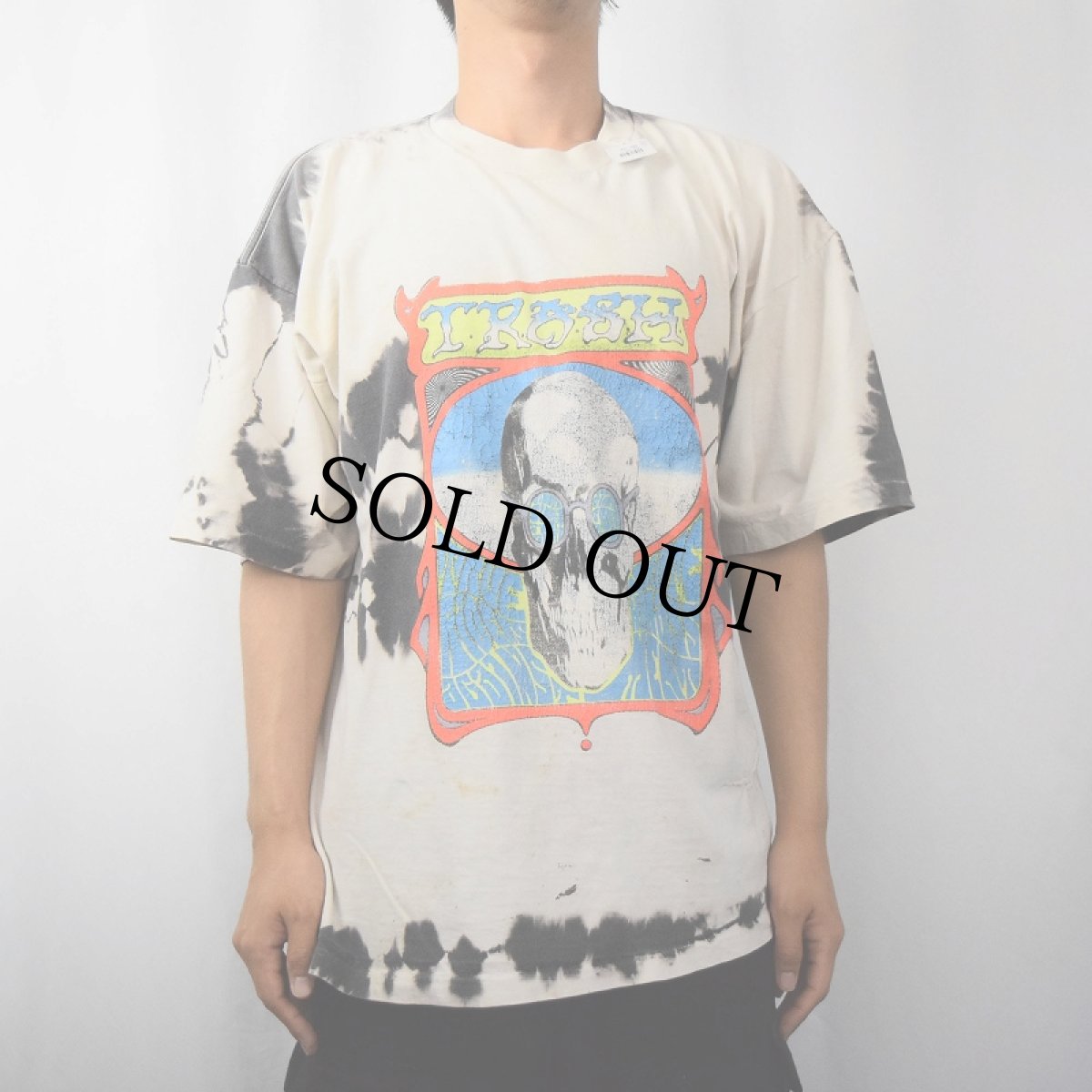 画像2: 80's JIMMY'S "TRASH True Riders Against Skate Harassment" スカルプリント タイダイTシャツ (2)