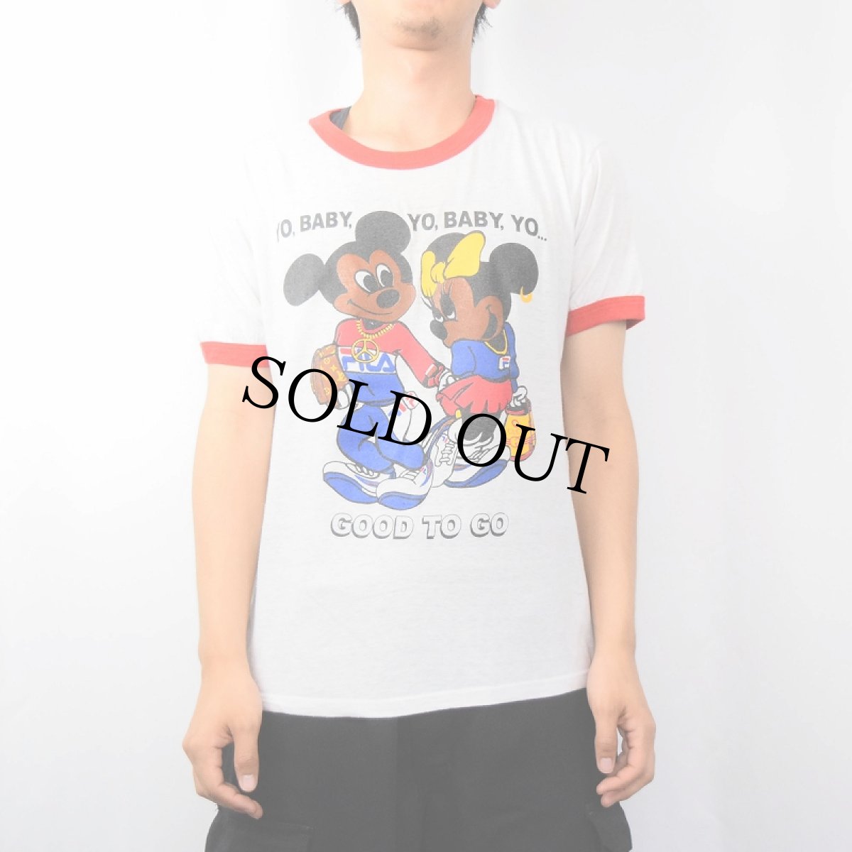 画像3: 80's "MICKEY MOUSE & MINNIE MOUSE" 黒人ミッキー キャラクターパロディリンガーTシャツ (3)