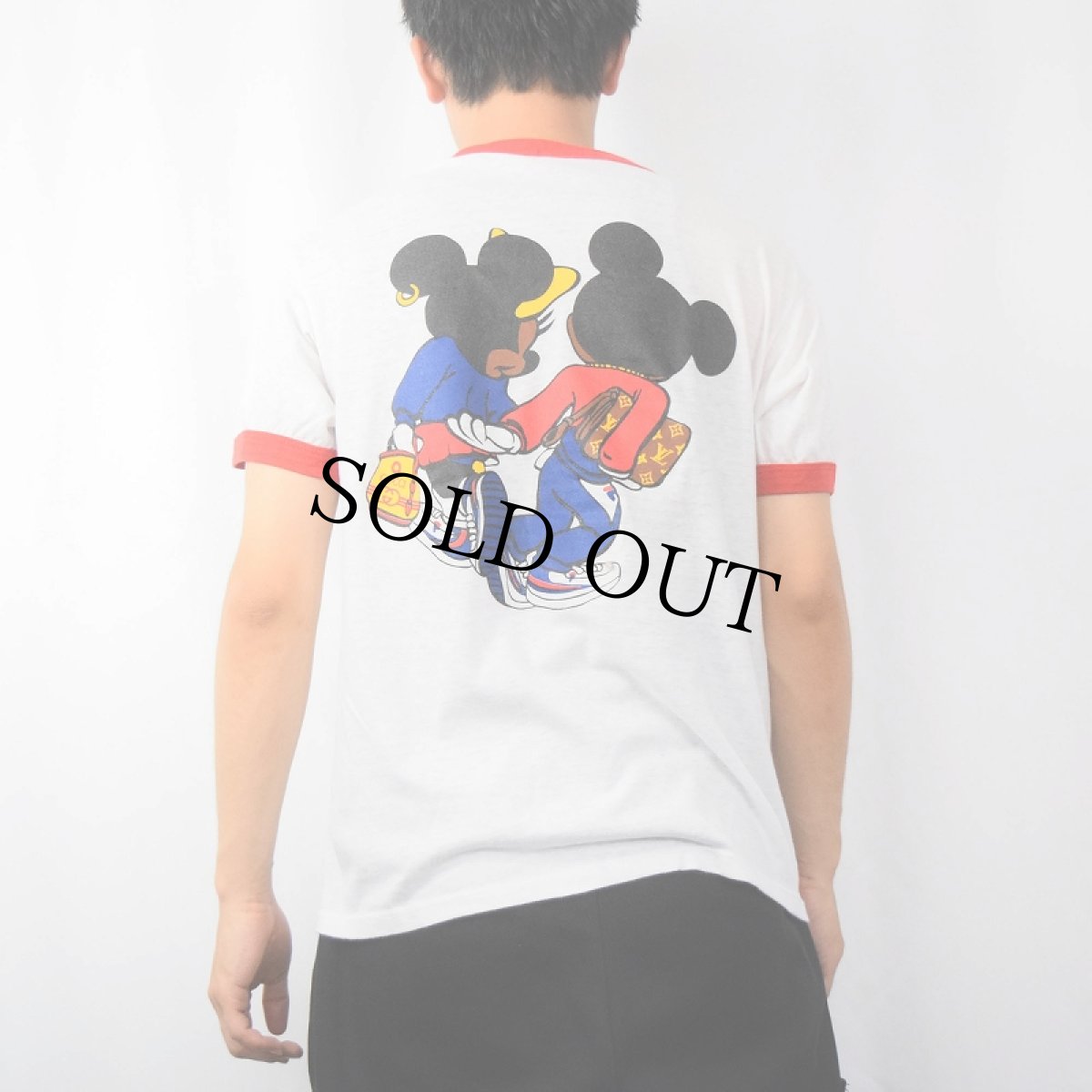 画像4: 80's "MICKEY MOUSE & MINNIE MOUSE" 黒人ミッキー キャラクターパロディリンガーTシャツ (4)