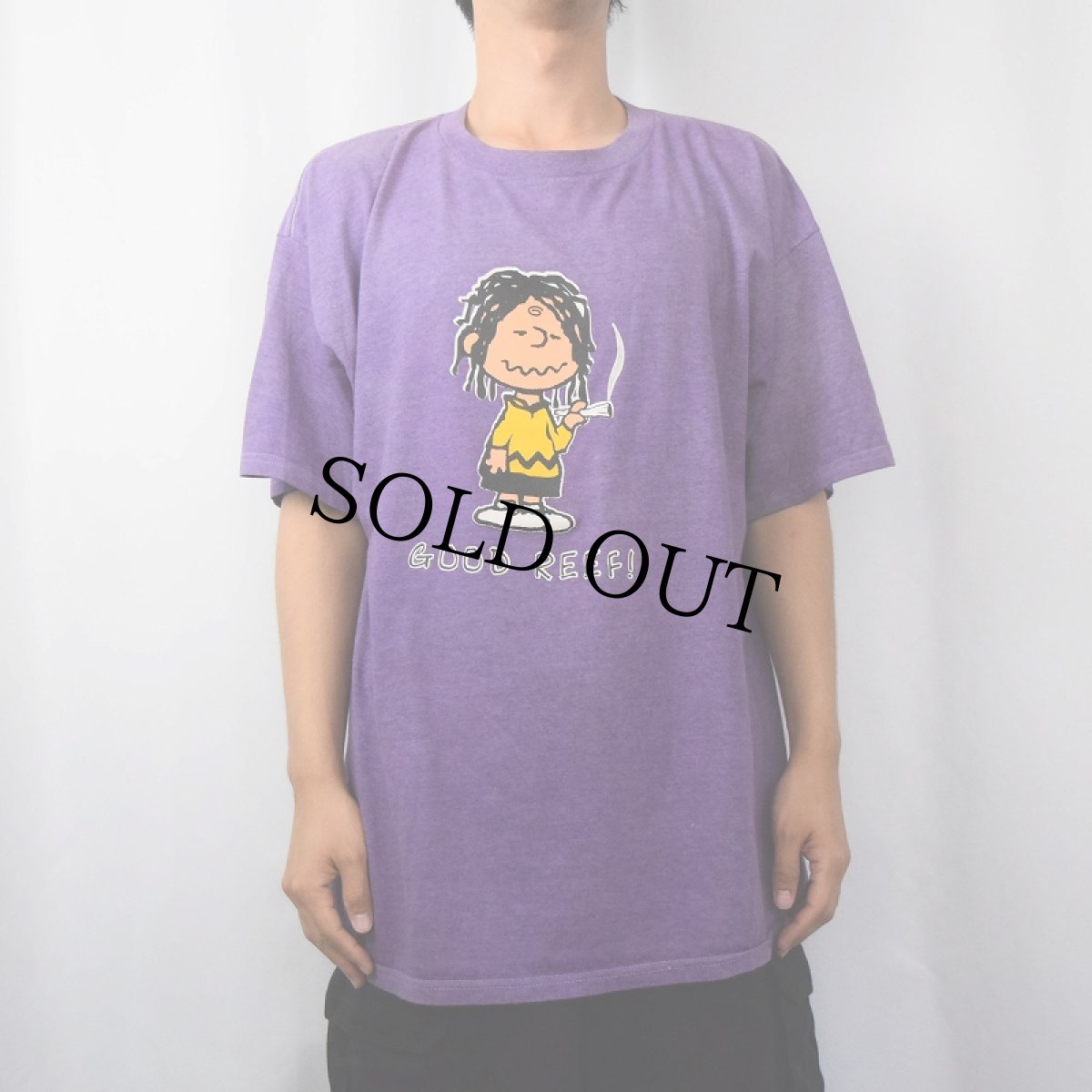 画像2: PEANUTS "Charlie Brown" ガンジャパロディ 後染めプリントTシャツ XL (2)
