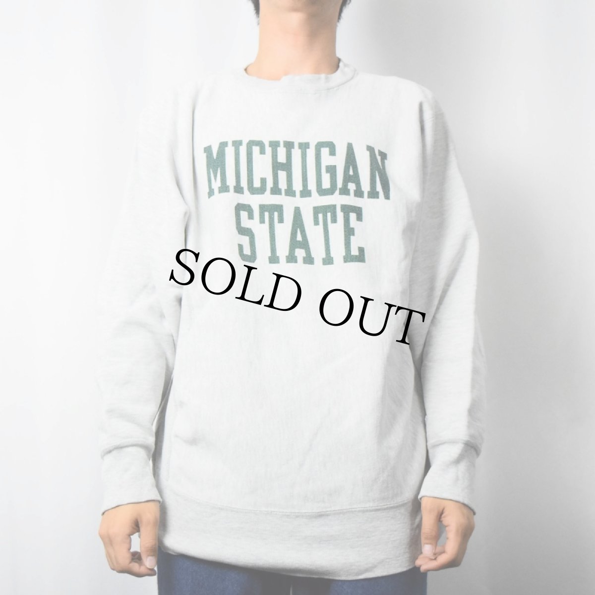 画像2: 90's Champion REVERSE WEAVE トリコタグ USA製 "MICHIGAN STATE" 染み込みプリントスウェット XL (2)
